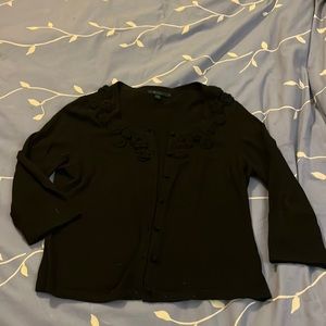 Boden black cardigan with knit flowered yoke (zoom in to see)